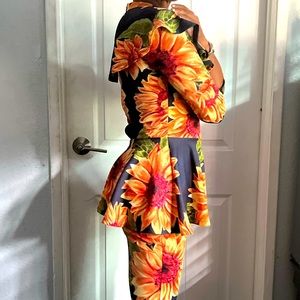 Sunflower cocktail dress with peplum